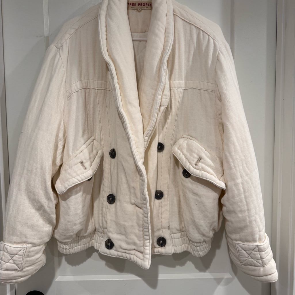 Free People Women's Off-White Puffer Bomber Jacket